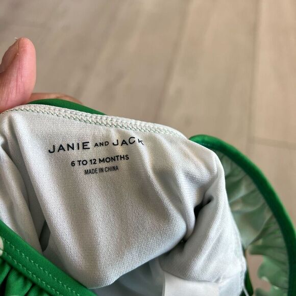 JANIE AND JACK Polka Dot Rosette Swimsuit Sz 6 to 12 months Green White Skirt Fl - Picture 3 of 4